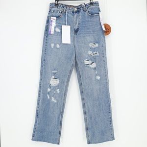FLYING ANGEL 90’s Jeans Super High Rise Raw Hem‎ Distressed Jeans